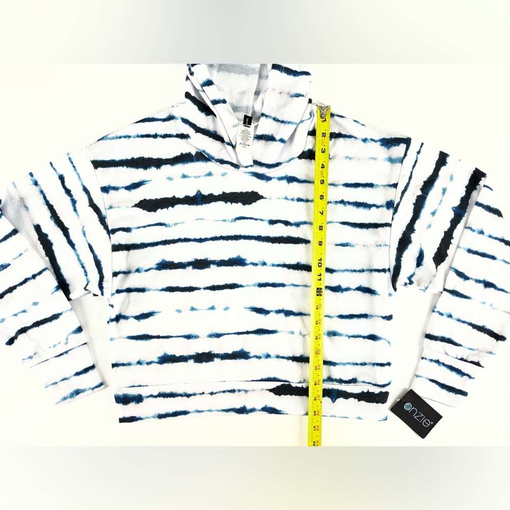 ONZIE Tie-Dye Striped Crop Hoodie‎ White Black Navy Blue Size M / L - Picture 9 of 12